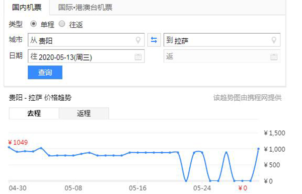 貴陽到拉薩飛機票價格